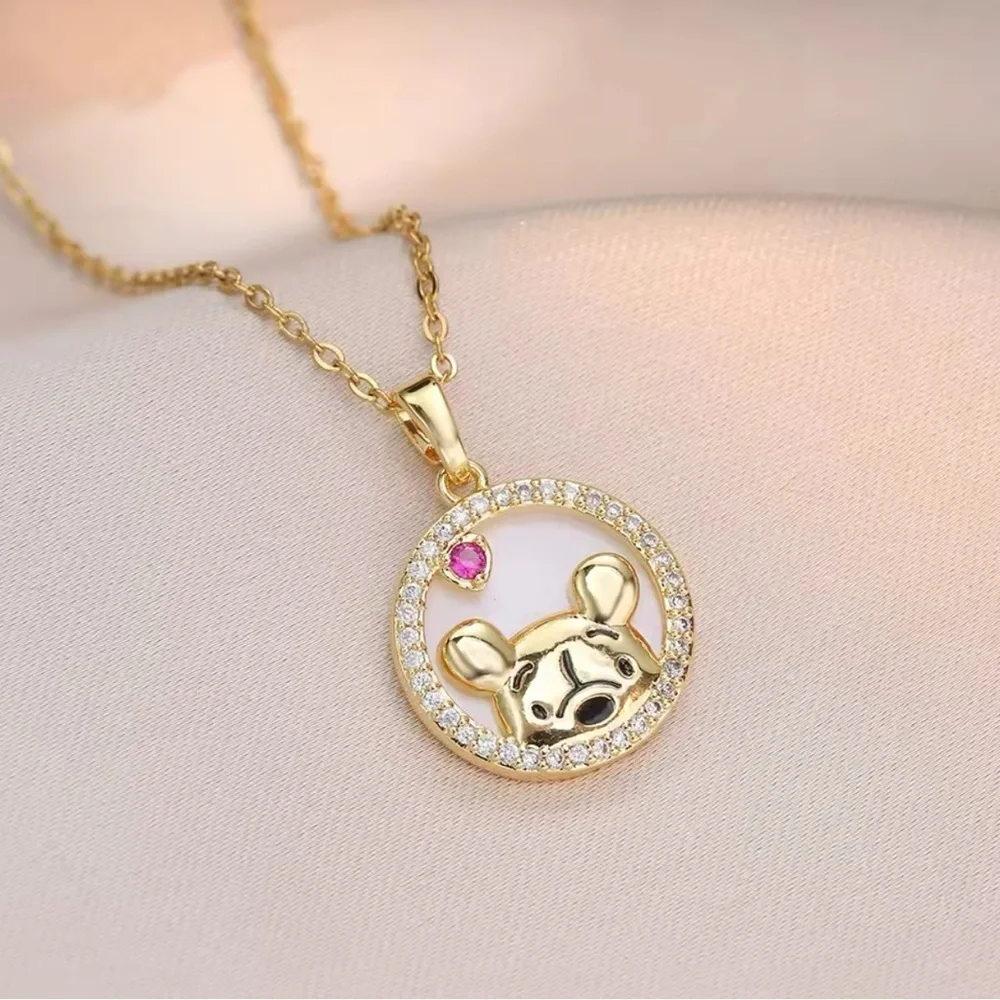 14K Gold Disney Winnie The Pooh “Peek A Boo Pooh” Necklace With Diamond Accent